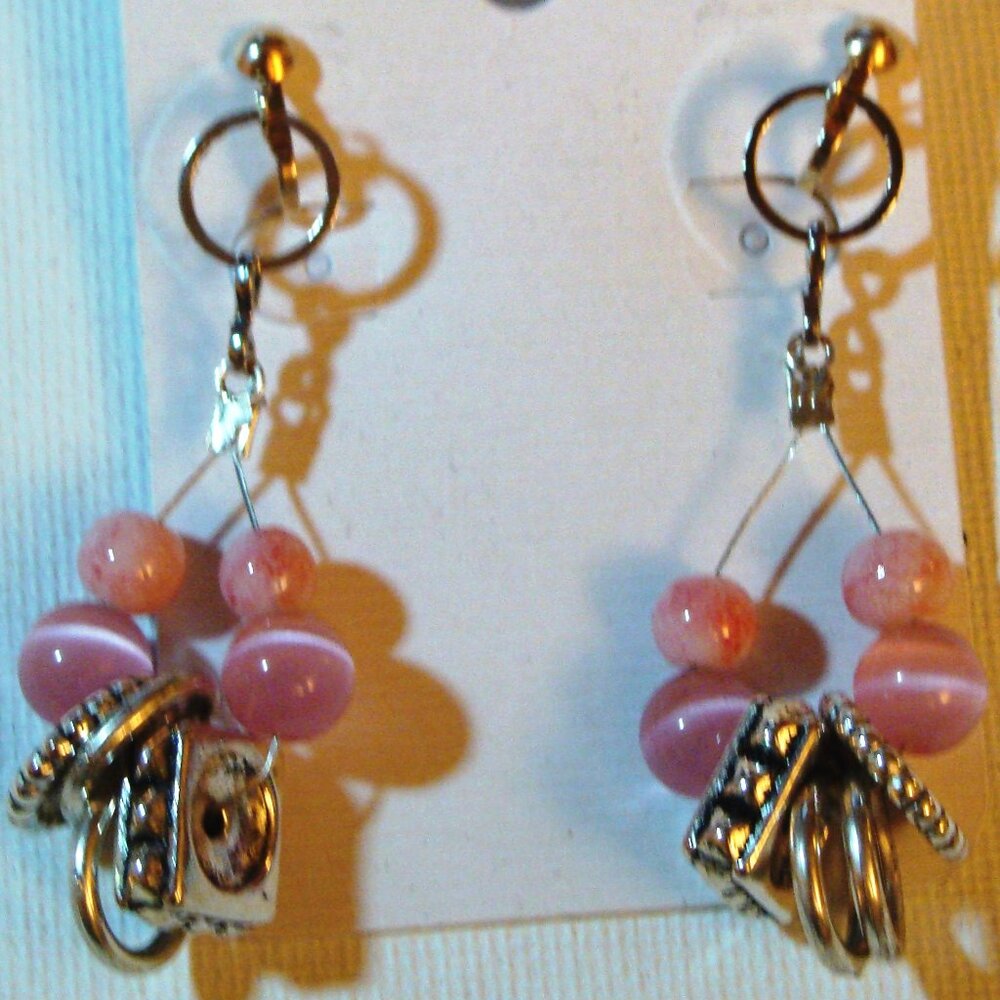 Custom Jewelry, Dangle Pink, Striped Beads with Silver Bead Accents